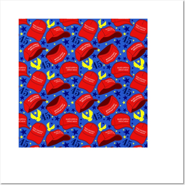 Trump 45 MAGA Hat Pattern - Blue Wall Art by JessySketches